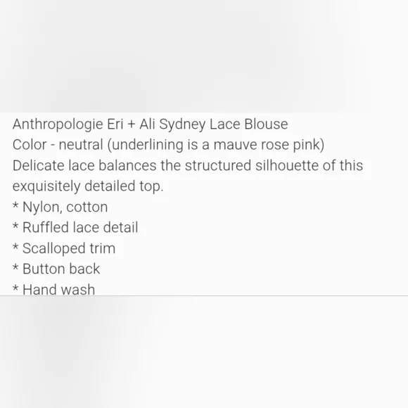 ❤️ NWOT! ANTHROPOLOGIE ERI + ALI SYDNEY LACE BLOUSE / TOP IN BEIGE/PINK, XS - Picture 12 of 12